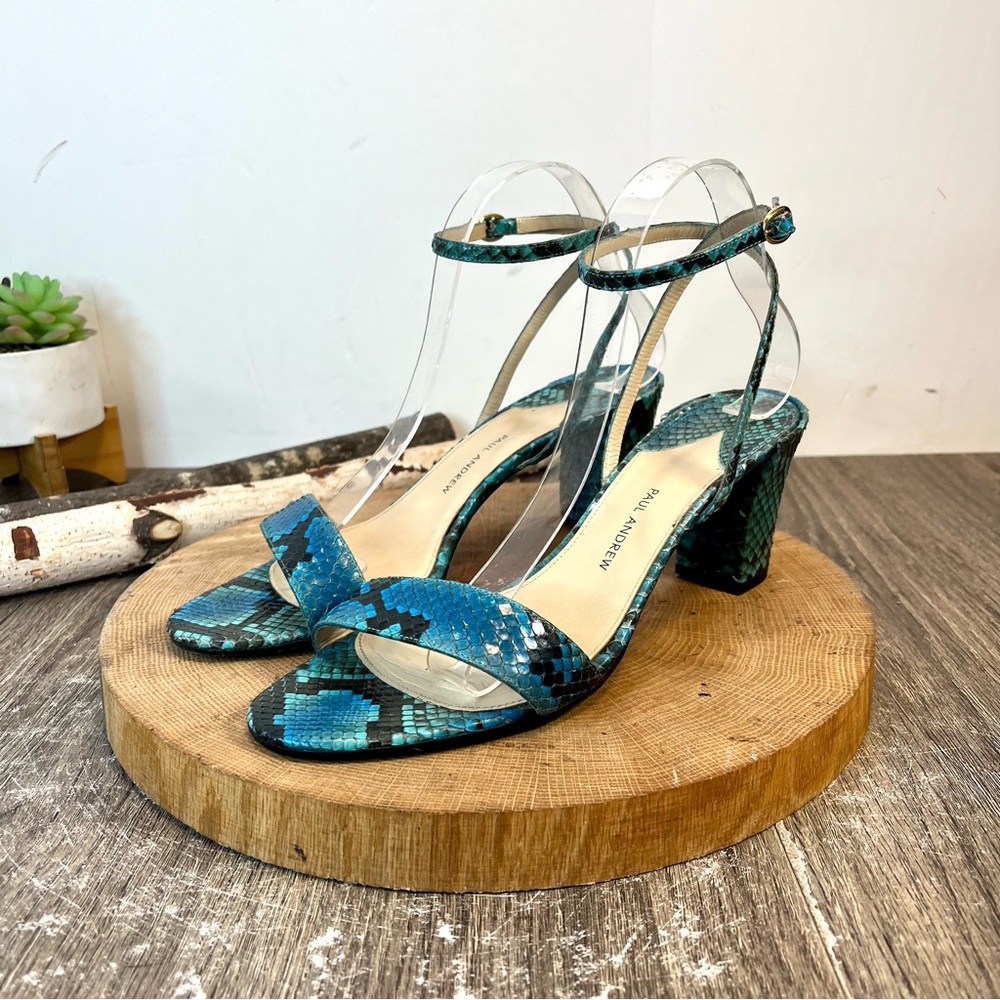 * Paul Andrew | Calla Blue/Black Python Ankle Strap Sandals Size 39.5